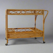 Load image into Gallery viewer, 1960s Gorgeous and elegant serving bar cart in bamboo & rattan by Franco Albini. Made in Italy Madinteriorart by Maden