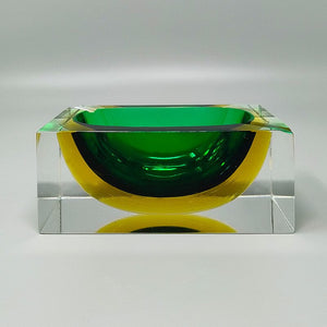 1960s Gorgeous Green and Yellow Rectangular Ashtray or Catchall By Flavio Poli for Seguso. Made in Italy Madinteriorart by Maden