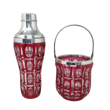 Load image into Gallery viewer, 1960s Gorgeous Red Bohemian Cut Crystal Glass Cocktail Shaker With Ice Bucket. Made in Italy Madinteriorart by Maden