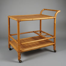 Load image into Gallery viewer, 1960s Luxury Handcrafted and Elegant Bar Cart in Bamboo e Rattan. Made in Italy Madinteriorart by Maden