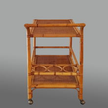 Load image into Gallery viewer, 1960s Luxury Handcrafted and Elegant Bar Cart in Bamboo e Rattan. Made in Italy Madinteriorart by Maden