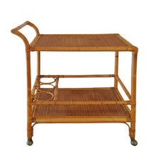 Load image into Gallery viewer, 1960s Luxury Handcrafted and Elegant Bar Cart in Bamboo e Rattan. Made in Italy Madinteriorart by Maden