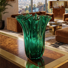 Load image into Gallery viewer, 1970s Astonishing Emerald Green "Fazzoletto" Vase By Michielotto in Murano Glass. Made in Italy Madinteriorart by Maden