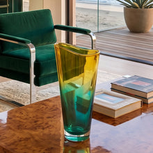 Load image into Gallery viewer, 1970s Ca' dei Vetrai Green & Yellow Murano Glass Vase — Italian Luxury Vintage Madinteriorart by Maden
