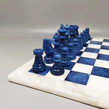 Load image into Gallery viewer, 1970s Elegant Blue and White Chess Set in Volterra Alabaster Handmade. Made in Italy Madinteriorart by Maden