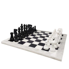 Load image into Gallery viewer, 1970s Gorgeous Black and White Chess Set in Volterra Alabaster Handmade. Made in Italy Madinteriorart by Maden