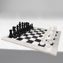 Load image into Gallery viewer, 1970s Gorgeous Black and White Chess Set in Volterra Alabaster Handmade. Made in Italy Madinteriorart by Maden