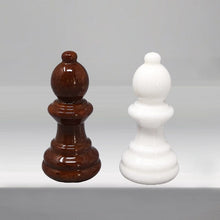 Load image into Gallery viewer, 1970s Gorgeous Brown and White Chess Set in Volterra Alabaster Handmade. Made in Italy Madinteriorart by Maden
