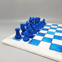 Load image into Gallery viewer, 1970s Gorgeous Sky Blue and White Chess Set in Volterra Alabaster Handmade. Made in Italy Madinteriorart by Maden