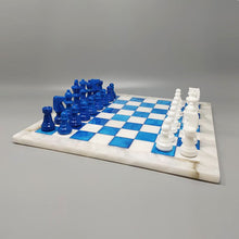 Load image into Gallery viewer, 1970s Gorgeous Sky Blue and White Chess Set in Volterra Alabaster Handmade. Made in Italy Madinteriorart by Maden