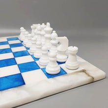 Load image into Gallery viewer, 1970s Gorgeous Sky Blue and White Chess Set in Volterra Alabaster Handmade. Made in Italy Madinteriorart by Maden