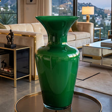 Load image into Gallery viewer, 1970s Italian Murano Blown Glass Emerald Green Vase by Maestro del Vetro. Madinteriorart by Maden
