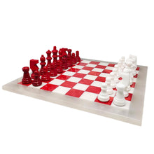 Load image into Gallery viewer, 1970s Italian Volterra Alabaster Chess Set – Rare in Red & White. Made in Italy Madinteriorart by Maden