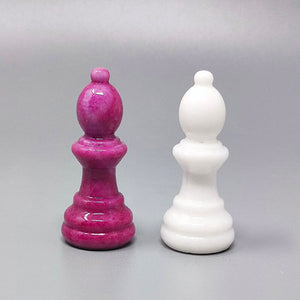 1970s Stunning Pink and White Chess Set in Volterra Alabaster Handmade Made in Italy Madinteriorart by Maden