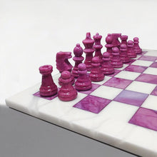 Load image into Gallery viewer, 1970s Stunning Pink and White Chess Set in Volterra Alabaster Handmade Made in Italy Madinteriorart by Maden