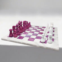 Load image into Gallery viewer, 1970s Stunning Pink and White Chess Set in Volterra Alabaster Handmade Made in Italy Madinteriorart by Maden