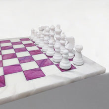 Load image into Gallery viewer, 1970s Stunning Pink and White Chess Set in Volterra Alabaster Handmade Made in Italy Madinteriorart by Maden