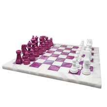 Load image into Gallery viewer, 1970s Stunning Pink and White Chess Set in Volterra Alabaster Handmade Made in Italy Madinteriorart by Maden
