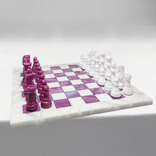 Load image into Gallery viewer, 1970s Stunning Pink and White Chess Set in Volterra Alabaster Handmade Made in Italy Madinteriorart by Maden