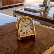 Load image into Gallery viewer, 1980s Cartier "Romane" 18K Gold Plated Travel & Desk Alarm Clock with Original Box & Papers Madinteriorart by Maden