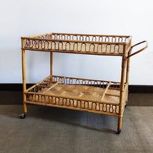 Load image into Gallery viewer, 1960s Gorgeous Bamboo &amp; Rattan Serving Bar Cart Trolley by Franco Albini. Made in Italy Madinteriorart by Maden
