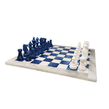 Load image into Gallery viewer, 1970s Elegant Blue and White Chess Set in Volterra Alabaster Handmade. Made in Italy Madinteriorart by Maden