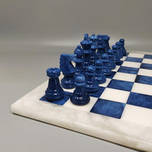 Load image into Gallery viewer, 1970s Elegant Blue and White Chess Set in Volterra Alabaster Handmade. Made in Italy Madinteriorart by Maden