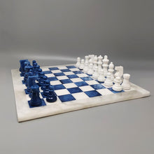Load image into Gallery viewer, 1970s Elegant Blue and White Chess Set in Volterra Alabaster Handmade. Made in Italy Madinteriorart by Maden