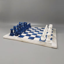 Load image into Gallery viewer, 1970s Elegant Blue and White Chess Set in Volterra Alabaster Handmade. Made in Italy Madinteriorart by Maden