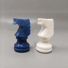 Load image into Gallery viewer, 1970s Elegant Blue and White Chess Set in Volterra Alabaster Handmade. Made in Italy Madinteriorart by Maden