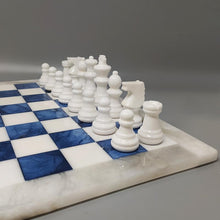 Load image into Gallery viewer, 1970s Elegant Blue and White Chess Set in Volterra Alabaster Handmade. Made in Italy Madinteriorart by Maden