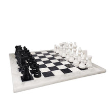 Load image into Gallery viewer, 1970s Gorgeous Black and White Chess Set in Volterra Alabaster Handmade Made in Italy Madinteriorart by Maden