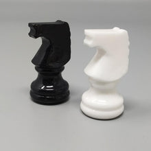 Load image into Gallery viewer, 1970s Gorgeous Black and White Chess Set in Volterra Alabaster Handmade Made in Italy Madinteriorart by Maden