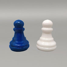 Load image into Gallery viewer, 1970s Gorgeous Blue and White Chess Set in Volterra Alabaster Handmade. Made in Italy Madinteriorart by Maden