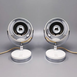1970s Gorgeous Pair of White Eyeball Table Lamps by Veneta Lumi. Made in Italy Madinteriorart by Maden