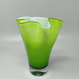 1960s Astonishing Green Vase "Fazzoletto" By Ca' Dei Vetrai in Murano Glass. Made in Italy Madinteriorart by Maden