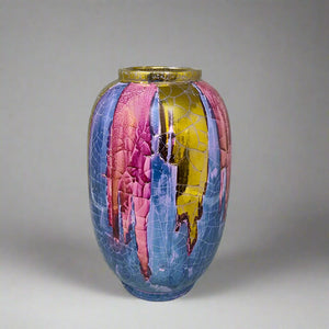 1960s Astonishing Polycrome Craquelé Vase in Sardinian Ceramic. Made in Italy Madinteriorartshop by Maden