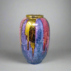 1960s Astonishing Polycrome Craquelé Vase in Sardinian Ceramic. Made in Italy Madinteriorartshop by Maden