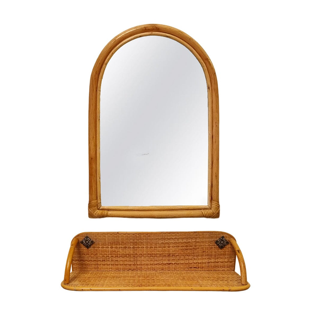 1960s Gorgeous Bamboo and Rattan Mirror and Console. Made in Italy Madinteriorart by Maden