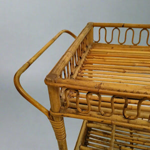 1960s Gorgeous Bamboo & Rattan Serving Bar Cart Trolley by Franco Albini. Made in Italy Madinteriorart by Maden