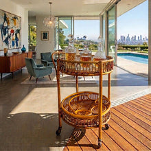 Load image into Gallery viewer, 1960s Gorgeous Bamboo &amp; Rattan Serving Bar Cart Trolley by Franco Albini. Made in Italy Madinteriorart by Maden
