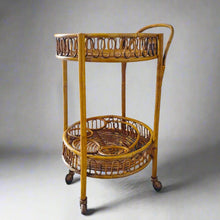 Load image into Gallery viewer, 1960s Gorgeous Bamboo &amp; Rattan Serving Bar Cart Trolley by Franco Albini. Made in Italy Madinteriorart by Maden
