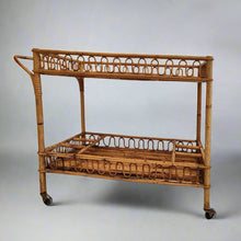 Load image into Gallery viewer, 1960s Gorgeous Bamboo &amp; Rattan Serving Bar Cart Trolley by Franco Albini. Made in Italy Madinteriorart by Maden
