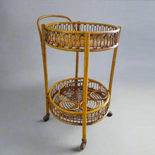 Load image into Gallery viewer, 1960s Gorgeous Bamboo &amp; Rattan Serving Bar Cart Trolley by Franco Albini. Made in Italy Madinteriorart by Maden
