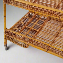 Load image into Gallery viewer, 1960s Gorgeous Bamboo &amp; Rattan Serving Bar Cart Trolley by Franco Albini. Madinteriorart by Maden
