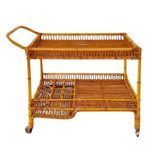 Load image into Gallery viewer, 1960s Gorgeous Bamboo &amp; Rattan Serving Bar Cart Trolley by Franco Albini. Madinteriorart by Maden
