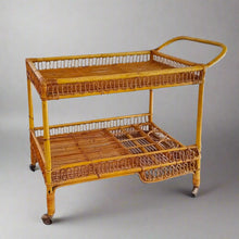 Load image into Gallery viewer, 1960s Gorgeous Bamboo &amp; Rattan Serving Bar Cart Trolley by Franco Albini. Madinteriorart by Maden
