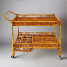 Load image into Gallery viewer, 1960s Gorgeous Bamboo &amp; Rattan Serving Bar Cart Trolley by Franco Albini. Madinteriorart by Maden
