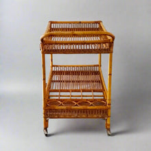 Load image into Gallery viewer, 1960s Gorgeous Bamboo &amp; Rattan Serving Bar Cart Trolley by Franco Albini. Madinteriorart by Maden
