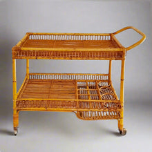 Load image into Gallery viewer, 1960s Gorgeous Bamboo &amp; Rattan Serving Bar Cart Trolley by Franco Albini. Madinteriorart by Maden
